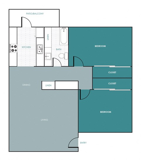 a blueprint of a floor plan of a blue and green floor plan with a bedroom